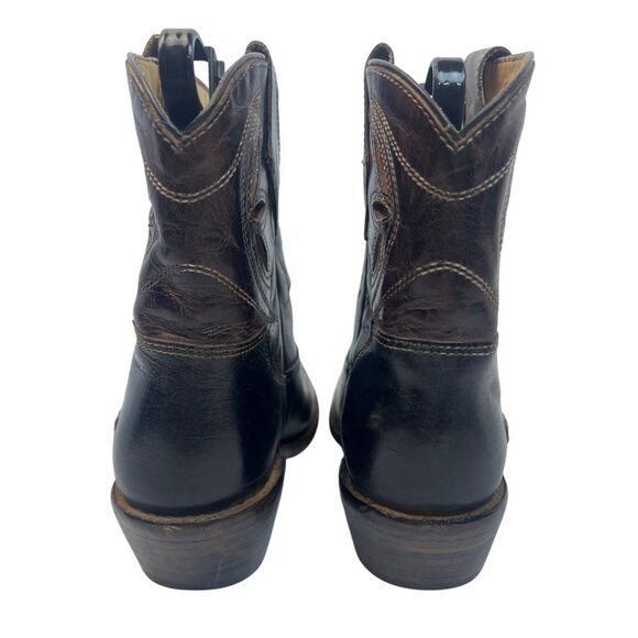 Bed|Stu Women's Crane Western Leather Ankle Boot, Black Teak Rustic Rust - Picture 7 of 12